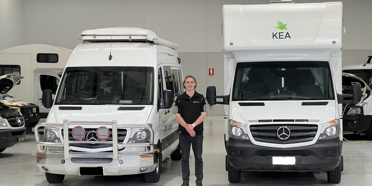 mercedes sprinter motorhomes on workshop floor before major service begins